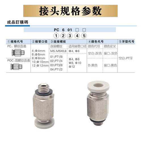 正品亚德客直通接头 PC4-M5 PC401 PC402 PC6 601 PC602 603 604