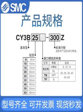 SMC磁耦式无杆气缸CY1BCY3B10-15-20-25-50-63-75100125150175200