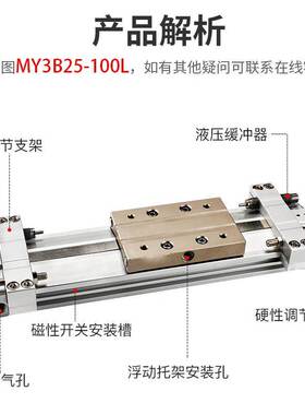 SMC机械式无杆气缸MY3B/MY3A16/20/25/32G-100A200/300-500L-M9BW