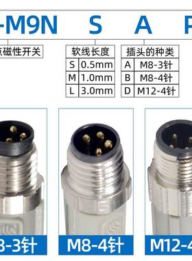 SMC气缸磁性开关D-M9BSAPC带航空插头D-M9N/M9P/F8B/F8N/F8PSAPC