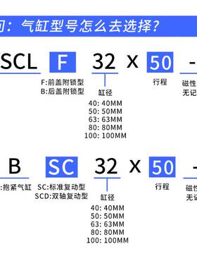 亚德客型BSC带锁气缸SCLB/SCLFX50X63X80X100X125X25X75X150X200S