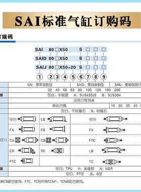 亚德客SAI标准气缸 SAI32/40X25/50/75/100/125/150/175/200/250S