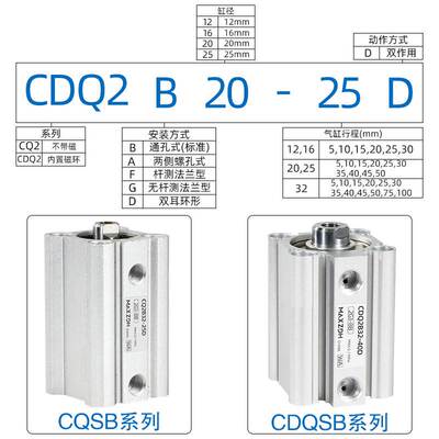 SMC型气缸CQ2B/CDQ2B12/16/20/25/32/40/50-5*10X20/30/40DZ/50DM