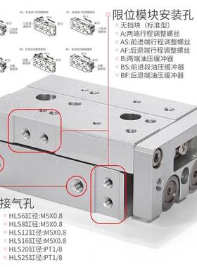 亚德客双轴滑台气缸HLS12*10X20X30X40X50X75X100SAS/AF/B/BS/BF