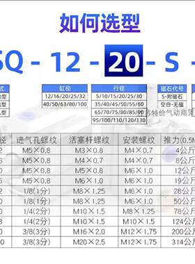 亚德客型单作用薄型气缸ASQ12X5X10X15X20X16X25X30X32X40X50X63