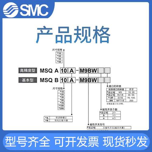 SMC齿轮齿条式旋转摆台气缸MSQAMSQB10A20/30/50/70/100/200RL2L3