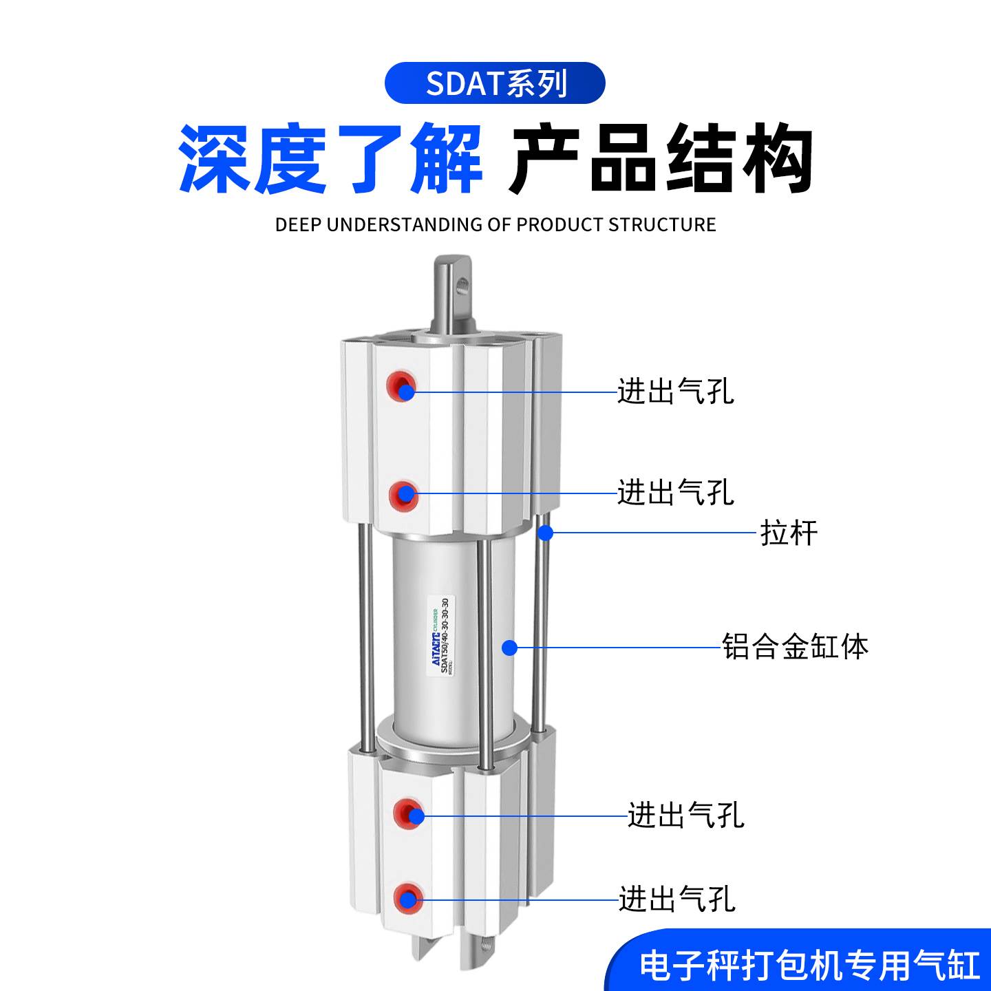 亚德客多位置电子秤自动打包机SDAT40/50X20X32X30X40X40专用气缸