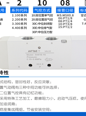 亚德客5A110-M5/06 5A210-06/08 5A310-08/10 5A410-15-NC气控阀
