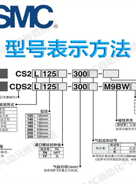 SMC大缸径气缸CS2B/CDS2B125/140/160-25-50-75-225-450-600-1000