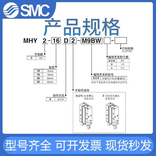 SMC开闭型气爪手指气缸MHY2-10-16D-20D-25D-10D2-16D2-20D2-25D2