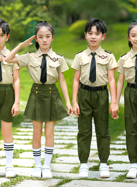 儿童迷彩演出服军训服班服套装幼儿园毕业照服装男童军装警察表演