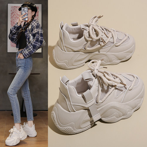 真皮老爹鞋女2024秋季新款ins韩版小白鞋学生时尚厚底休闲运动鞋