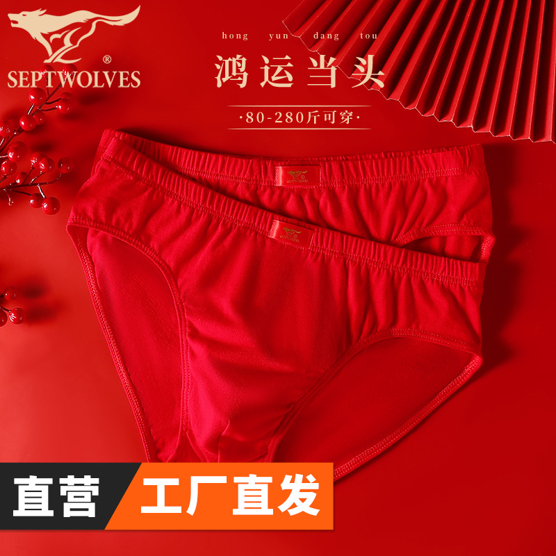七匹狼男式本命年红色内衣三角裤