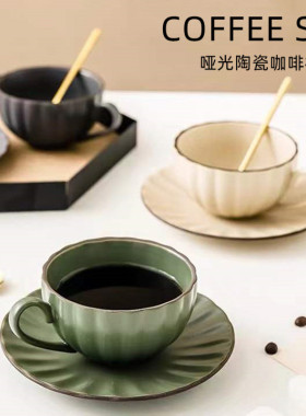 南瓜纹理陶瓷杯万圣节咖啡杯高档精致拿铁杯居家咖啡店装饰高颜值