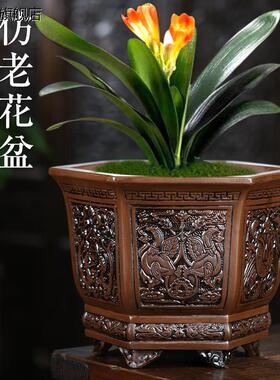紫砂花盆君子兰花盆仿古浮雕兰花盆多肉绿植盆景花盆陶瓷大号古典