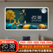 精梭轻奢绿植数字电子时钟挂钟客厅玄关装 饰画插电数显屏灯光钟