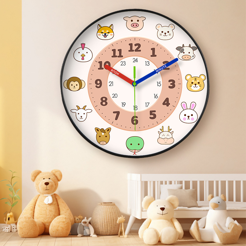 认识生肖卡通静音家用装饰挂钟