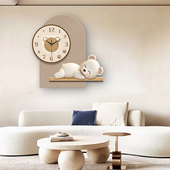 精梭奶油风熊猫钟表装 饰画静音挂钟客厅新款 简约大气家用创意时钟