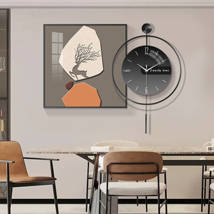静音创意钟表 家用餐桌墙组合壁画时尚 饰画钟 精梭简约现代餐厅装