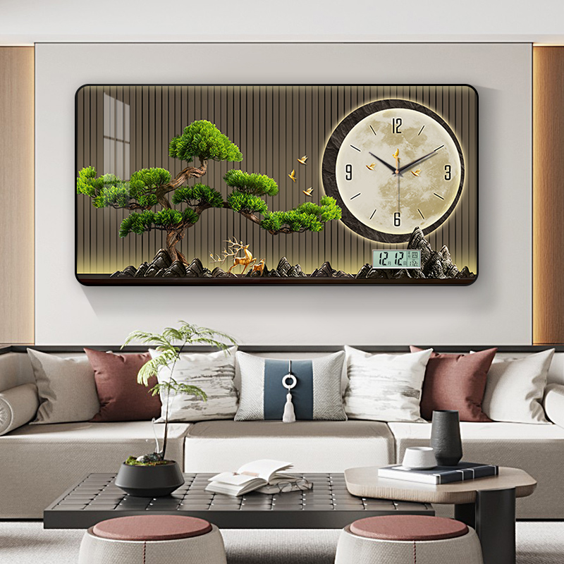 精梭新款迎客松萬年歷裝飾電子鐘