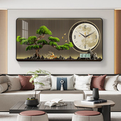 精梭迎客松万年历电子钟挂钟客厅新中式 餐厅装 饰画温度静音时钟