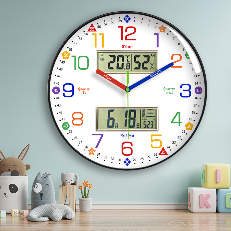 早教学习免打孔双日历静音挂钟