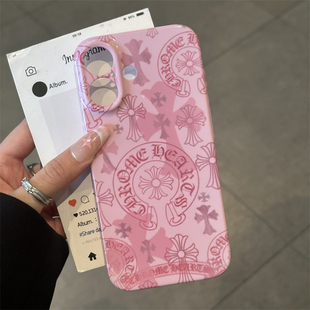 粉色十字标签适用苹果17promax手机壳16pro华为mate70新款 vivos20x200小米15超火套 pura70菲林壳OPPOReno13