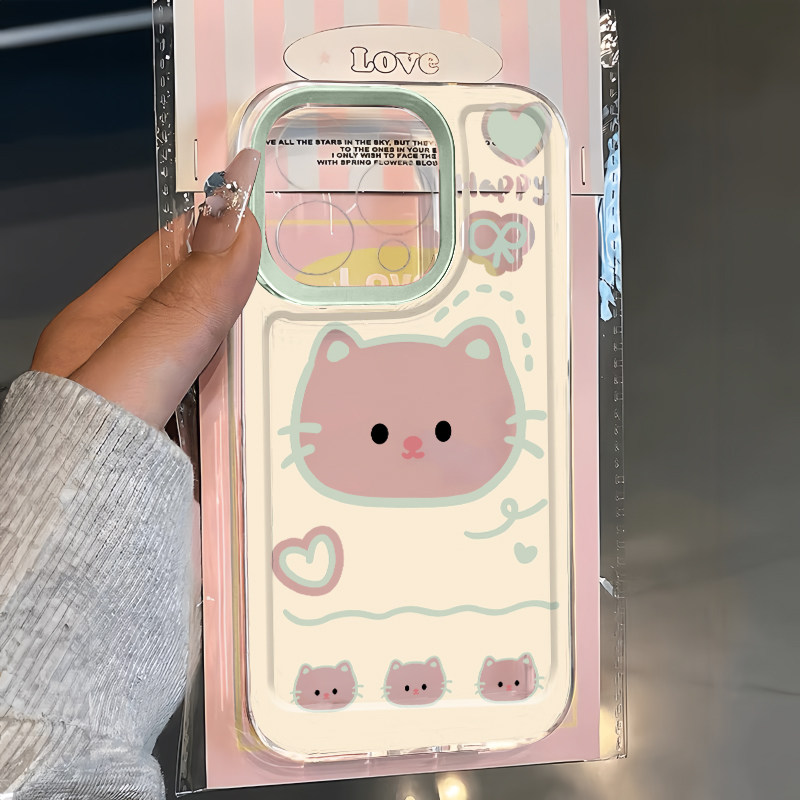爱心小猫新款适用苹果17promax手机壳iPhone16pro太空壳华为Mate80防摔Reno15vivox300小米17pro硅胶荣耀500
