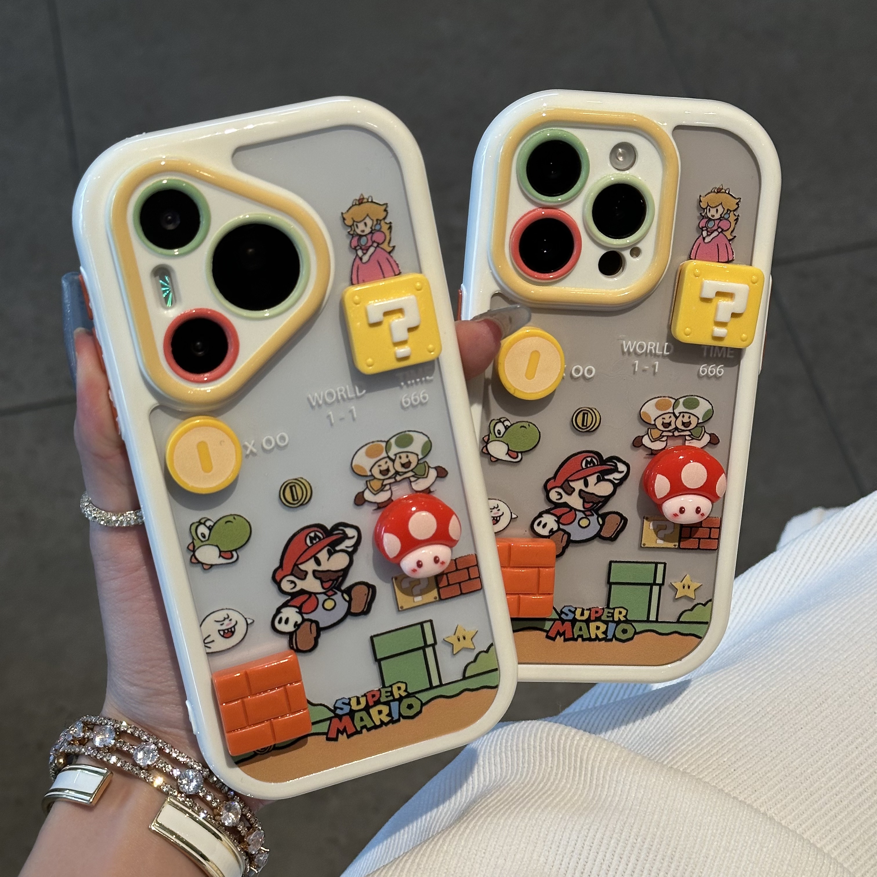 白色游戏马里奥奶油壳适用苹果16iPhone15promax贴件四件套手机壳新款华为mate70荣耀vivo小米OPPO防摔全包套