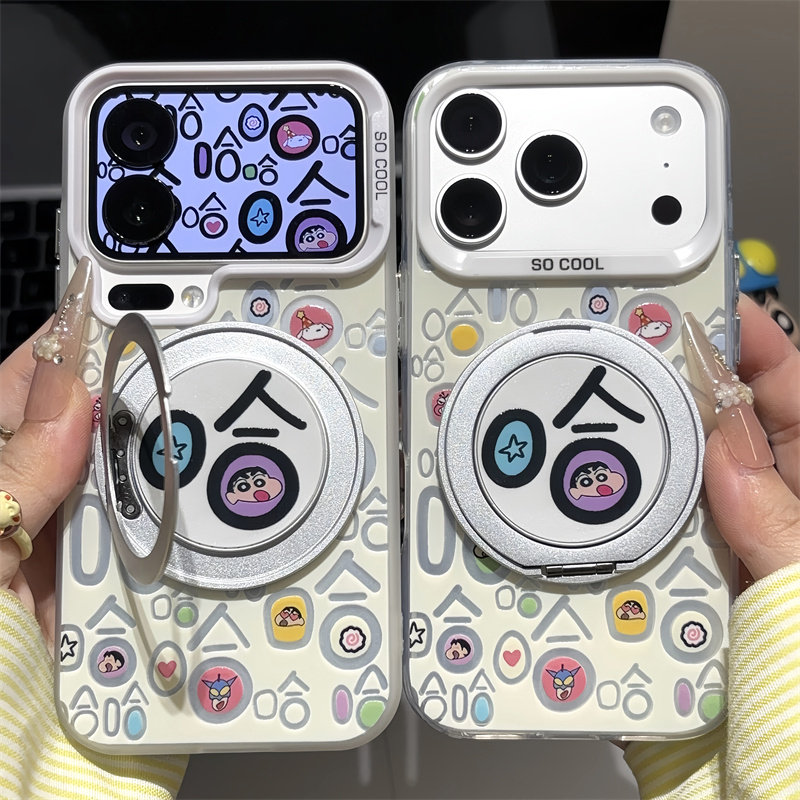 哈哈哈小新适用苹果手机壳17promax旋转支架手机壳iphone16华为mate80/70新款磨砂彩银vivox300防摔小米17pro