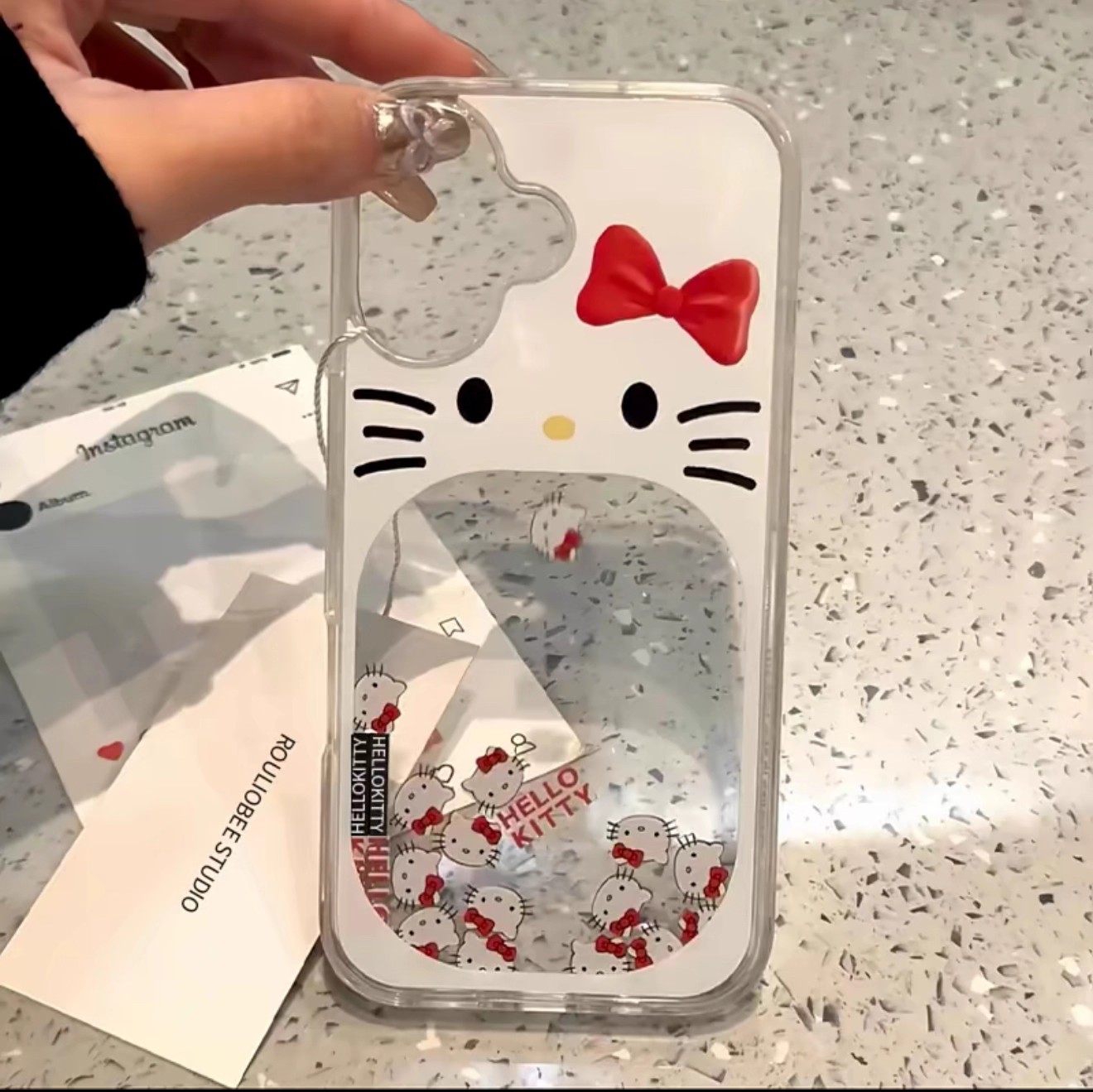 可爱大嘴KT猫流沙滑片适用苹果16promax手机壳iphone14pro新款13少女12卡通17保护套17promax全包15PM防摔Air