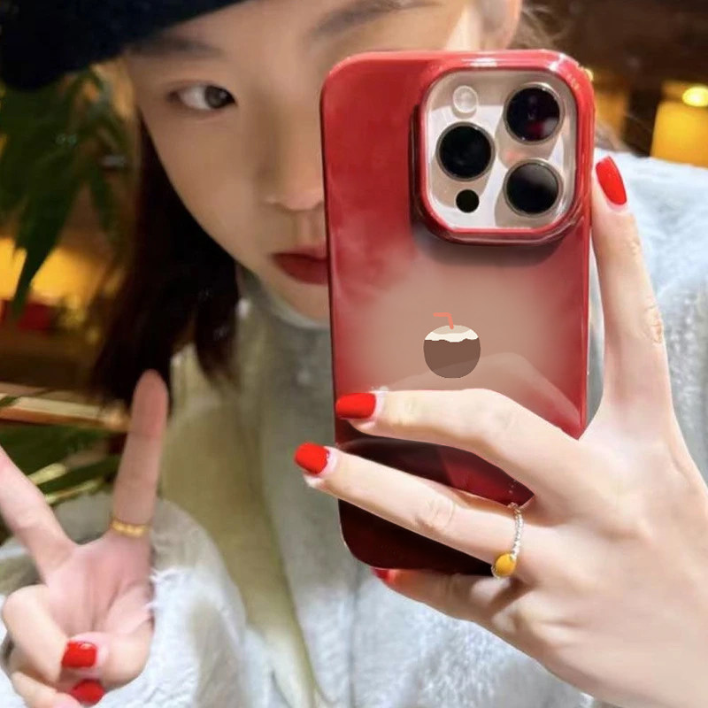 ins风晕染椰子适用苹果16/17promax手机壳iphone16pro卡通13/14软12新款11果冻酒红肤感防摔15plus情侣x/xr软