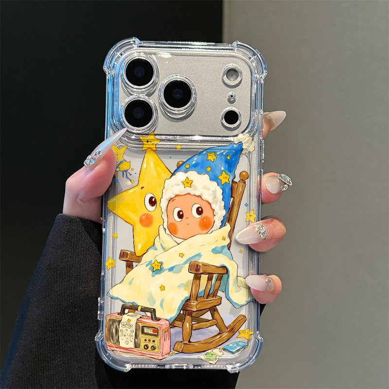 可爱冬日星人适用iPhone17promax苹果16pro手机壳华为Mate70新款透明气囊壳vivox300荣耀400防摔小米17Pro软