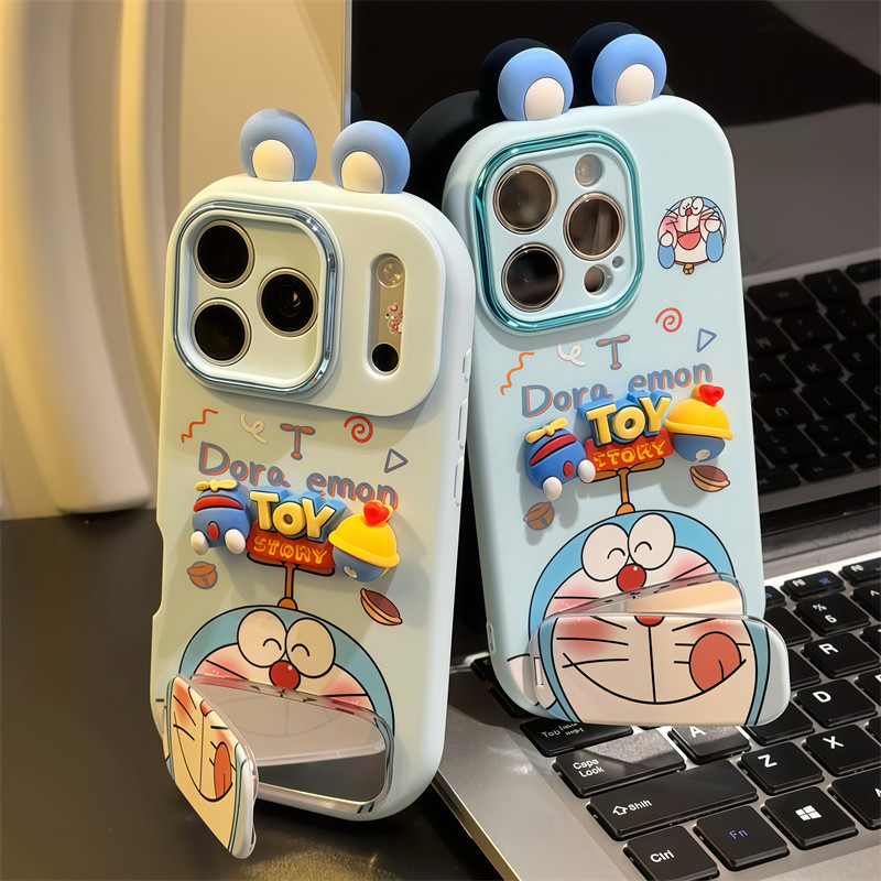 吐舌蓝胖子适用苹果17promax支架手机壳16华为mate70新款立体耳朵OPPOReno14金属小胖妹vivos30小米15防摔软