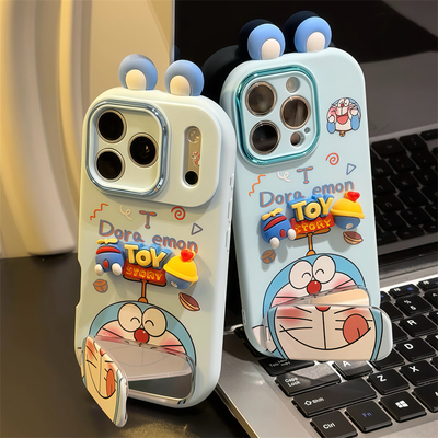 吐舌蓝胖子适用苹果17promax支架手机壳16华为mate70新款立体耳朵OPPOReno14金属小胖妹vivos30小米15防摔软