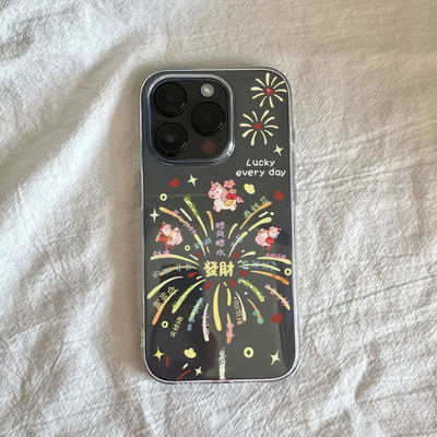 烟花发财财神适用苹果17promax手机壳iPhone16pro太空壳华为Mate70防摔Reno13vivox200小米17pro硅胶荣耀300