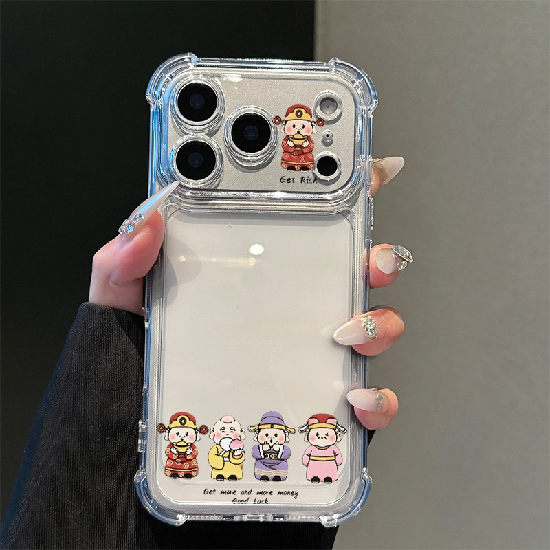 Q版五路财神爷适用iPhone17promax苹果16pro手机壳华为Mate80/70新款透明气囊壳vivox300防摔小米17Pro软荣耀