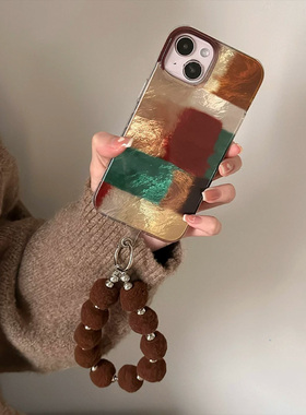 棕红拼色适用苹果15/14手机壳16Pro卡通vivox100冰裂纹红米note13防摔小米14华为pura70mate60荣耀200女OPPO