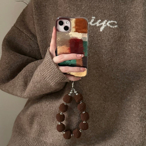 小红书同款棕红拼色适用iPhone16苹果16Promax手机壳新款IMD冰裂纹15pro防摔14plus全包13高级感12套xr/xsmax