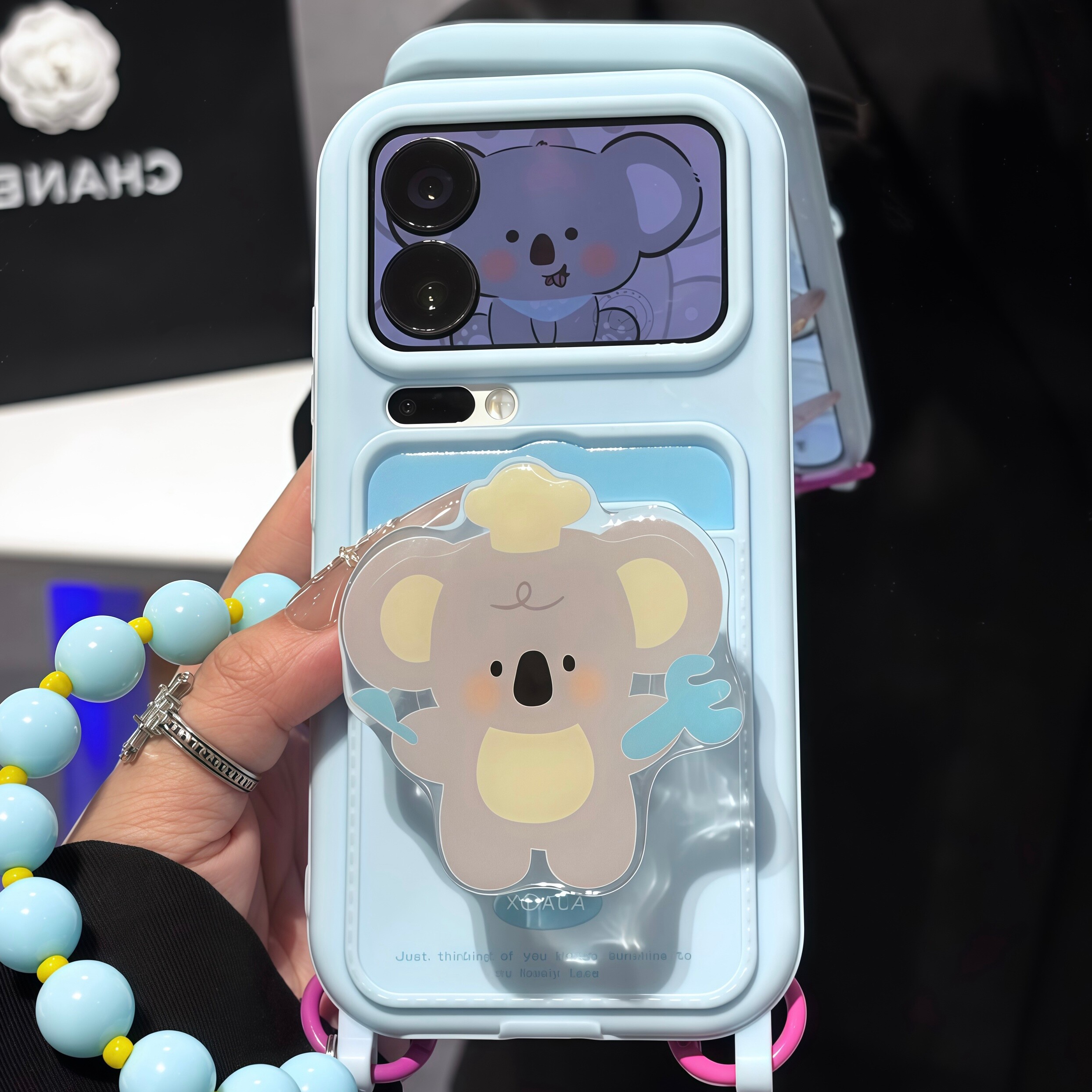 卡通考拉支架适用iPhone17promax大视窗卡包挂绳壳16pro防摔华为Pura80新款荣耀400防摔vivox300小米17pro软