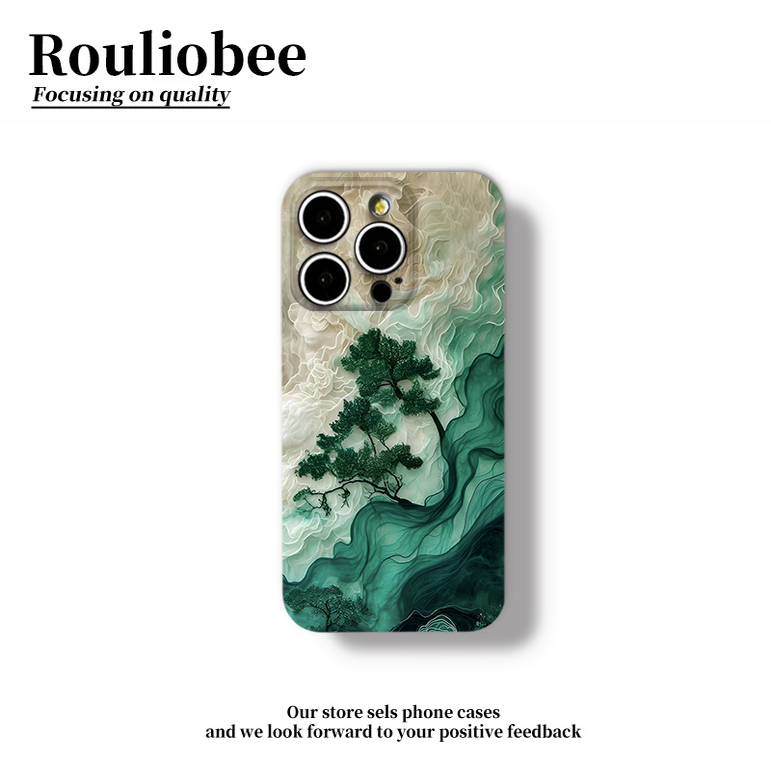 云雾青松适用苹果15promax手机壳16pro华为mate60新款pura70菲林壳OPPOReno12/vivos19x100网红超火小米14套