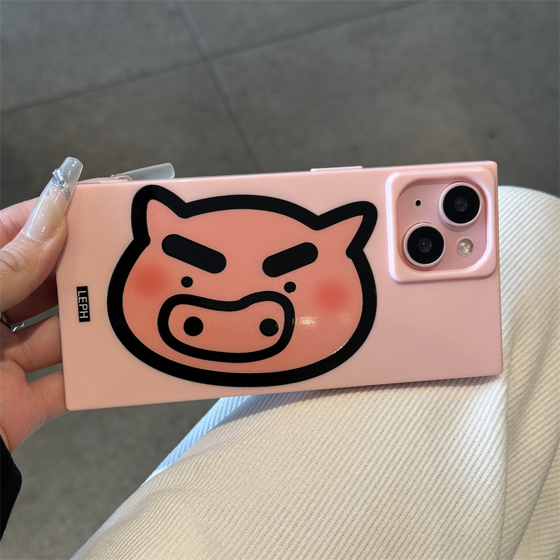 嘟嘟嘴左卫门方块适用苹果16promax手机壳新款纯色卡通iPhone15pro硅胶软边14plus高级感13/14情侣款12防摔套
