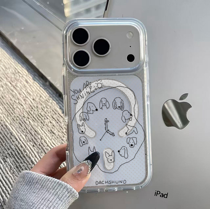 波点狗头时钟适用iPhone17promax手机壳苹果16pro新款亚克力透明磁吸壳13/14华为Mate70防摔男女小米17pro软