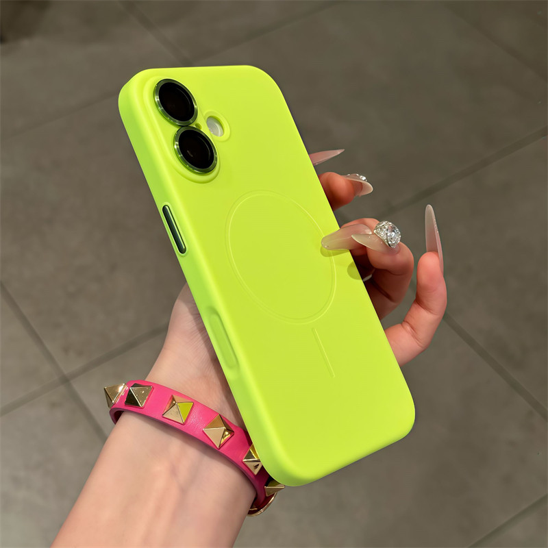 新款带相机按键适用iphone17promax磁吸手机壳苹果16pro荧光绿plus超薄15纯色液态硅胶14全包镜头膜12p保护套