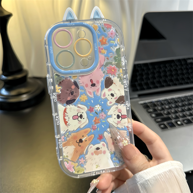 围观小狗适用苹果16promax手机壳iphone13新款小狗支架15pro华为mate70泡芙羽纱荣耀vivox200小米15OPPO情侣
