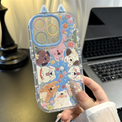 围观小狗适用苹果16promax手机壳iphone13新款小狗支架15pro华为mate70泡芙羽纱荣耀vivox200小米15OPPO情侣