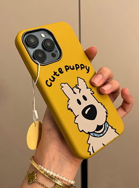 ins皮纹cute白狗狗适用苹果16/15promax手机壳iphone14pro可爱小狗挂绳13软壳12女新款11皮纹16肤感防摔plus