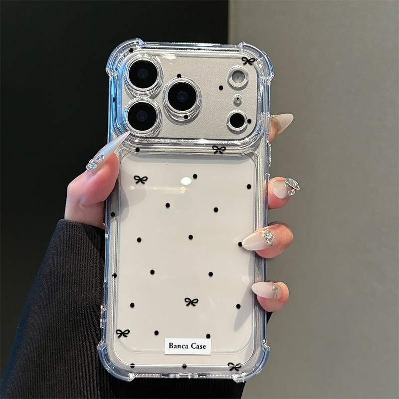 韩系黑蝴蝶结适用iPhone17promax苹果16pro手机壳华为Mate70/60新款透明气囊壳vivox300荣耀400防摔小米17Pro