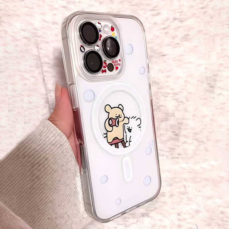 情侣线条卡通小狗适用于苹果16Promax磁吸充电手机壳iphone15磁吸14PM透明13Pro保护套12mini硅胶软7/8plus女