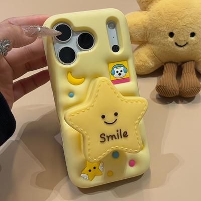 ins创意硅胶软壳立体星星伸缩支架适用iPhone17promax手机壳苹果15pro新款16超好看13男女款14小众防摔保护套